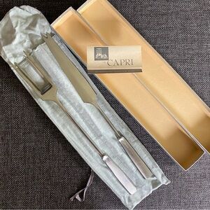 Vintage MCM Capri Italy Stainless Steel 2 Piece Grill Carving Set with packaging